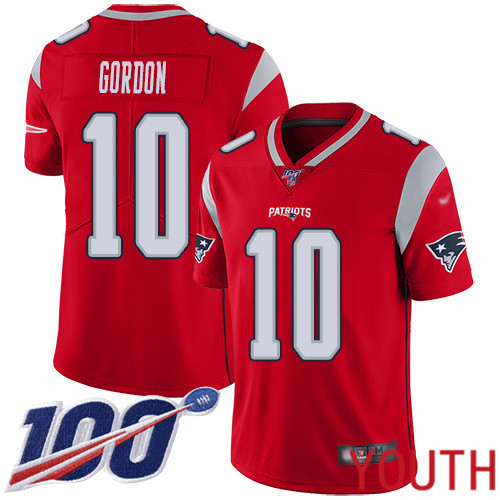 New England Patriots Football #10 100th Season Inverted Limited Red Youth Josh Gordon NFL Jersey->new england patriots->NFL Jersey